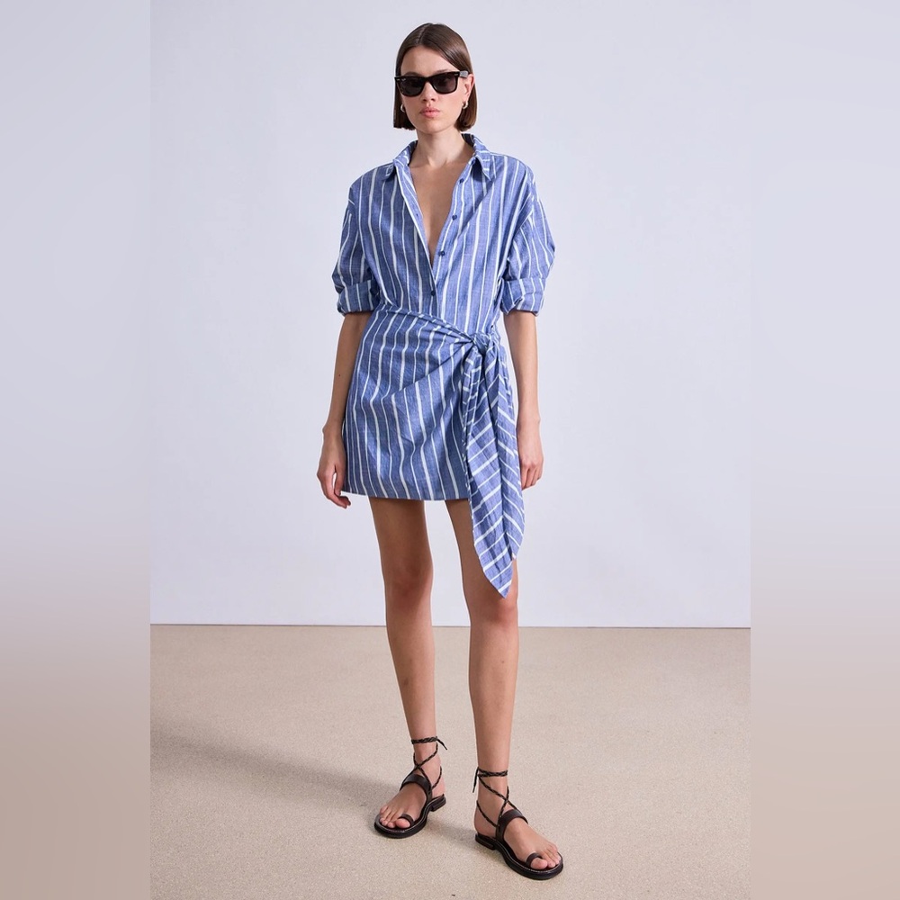 Apiece Apart Navy and White Striped Men's Shirt